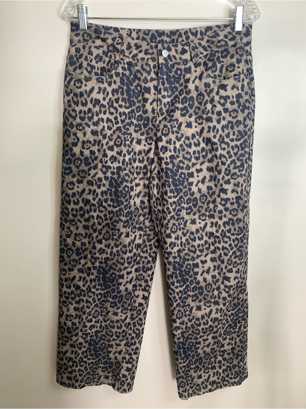 SHEIN Tan and Black Leopard Print Cropped Wide Leg Pants